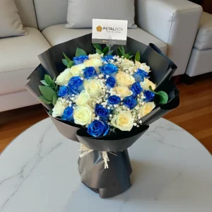 Royal Blue & Snow White Roses